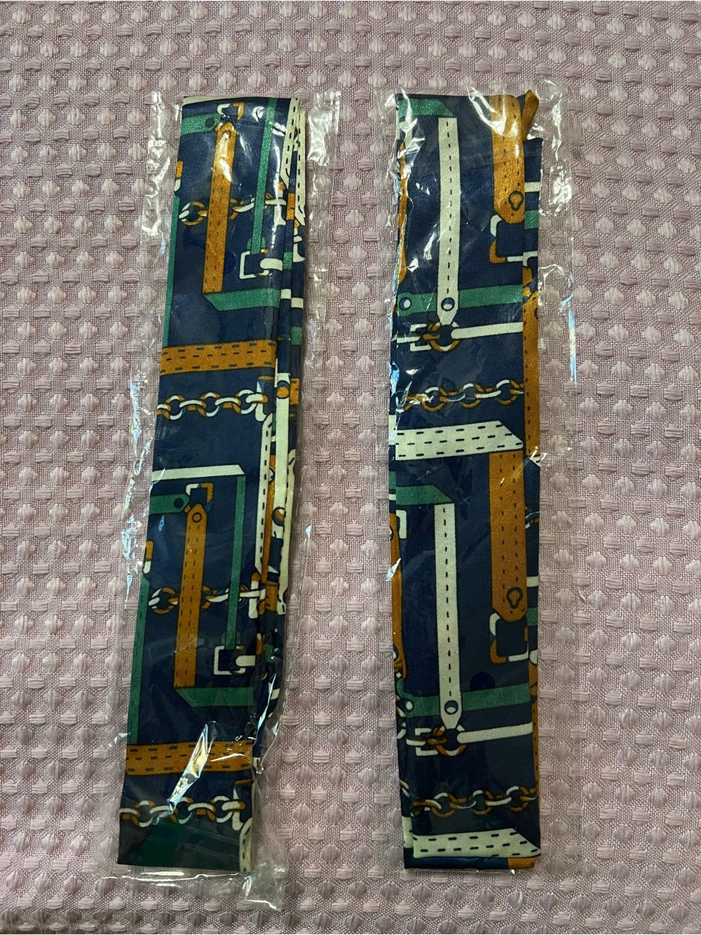 Navy Chain & Strap Print Women's Twilly Scarf